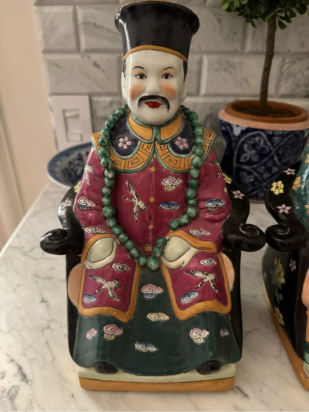 Pair of Chinoiserie Ceramic Statues